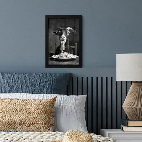 Geit - Bord - Spaghetti - Zwart Wit fotolijst zwart zonder passe partout klein -sfeer3