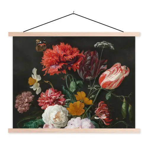 Stilleven met bloemen in een glazen vaas - Schilderij van Jan Davidsz. de Heem textielposter latten blank klein -3d