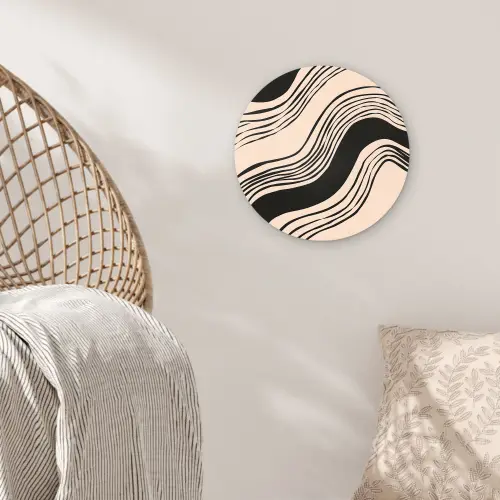 Golven - Zwart - Zandkleur Wandcirkel kunststof plaat 5mm dik klein -sfeer5