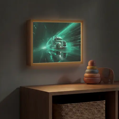 Vrachtwagen - Snelheid - Groen - Neon Light Box met batterij (Wandlamp kind) middel -sfeer5_kind