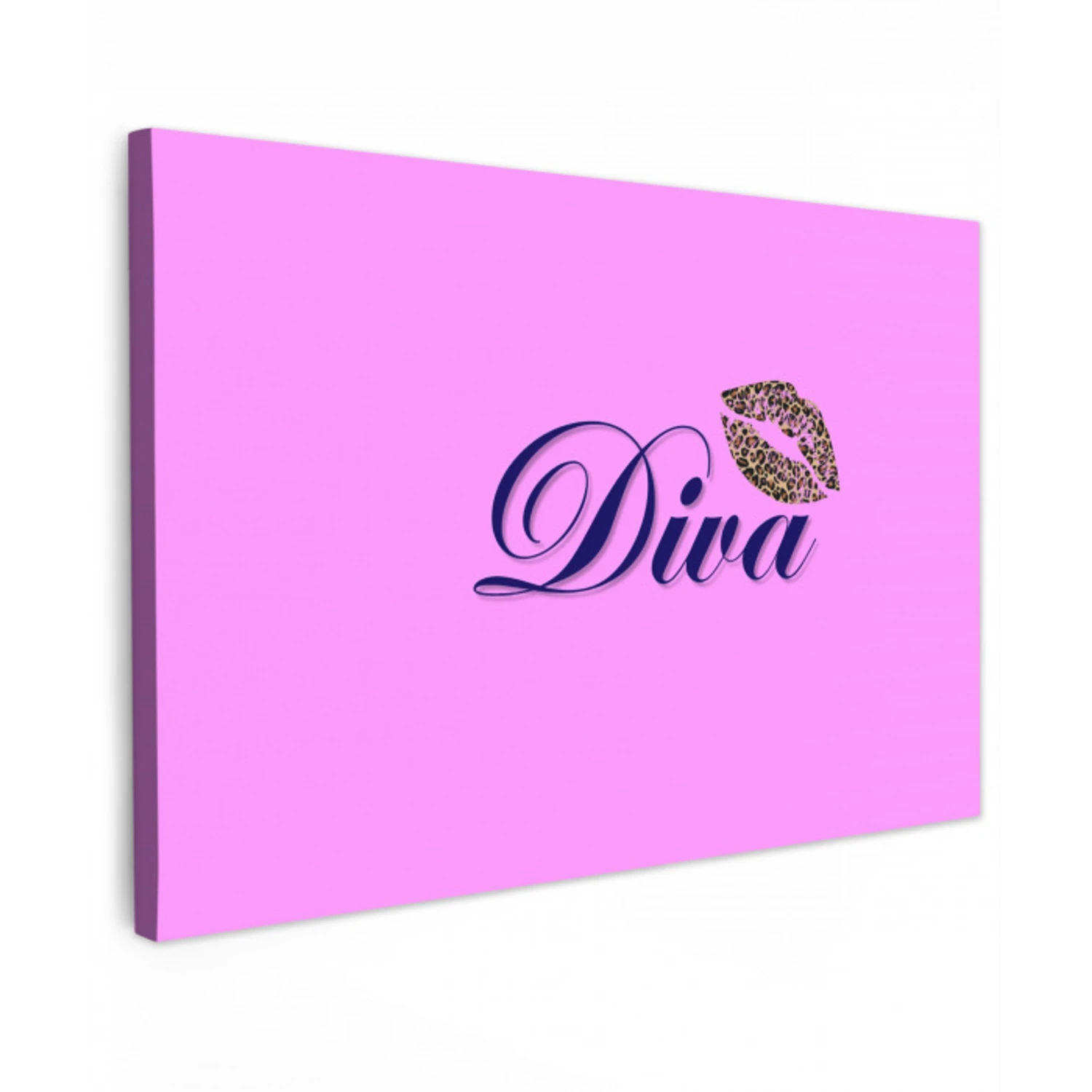 Diva - Lip - Panterprint - Roze Tuinposter op houten frame 2 cm dik klein -3d