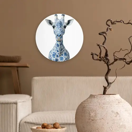 Giraffe - Delfts blauw - Dieren - Minimalistisch Wandcirkel plexiglas klein -sfeer1