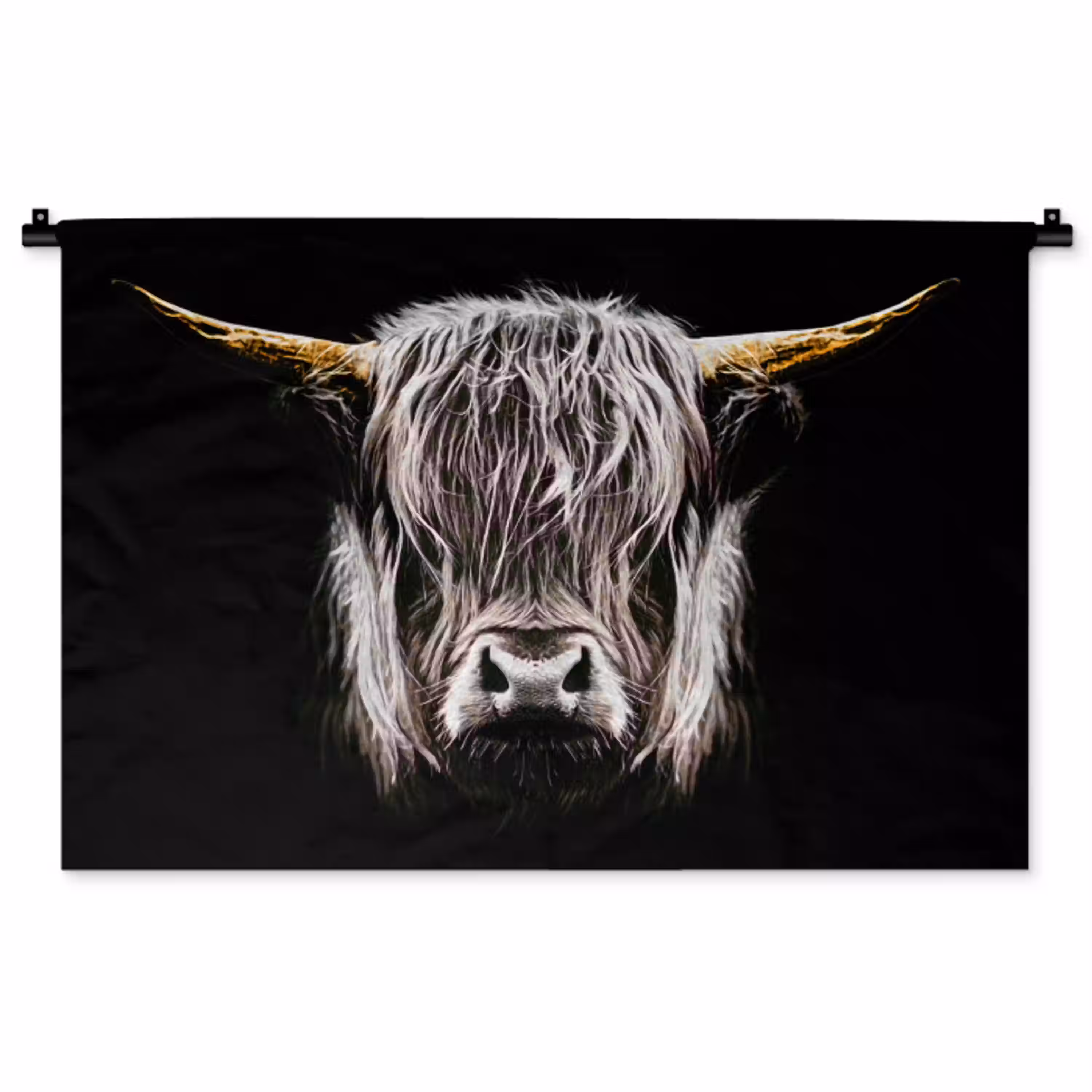 Schotse hooglander - Goud - Hoorns - Zwart wit - Koe - Dieren Wandkleed katoen middel -zz3d