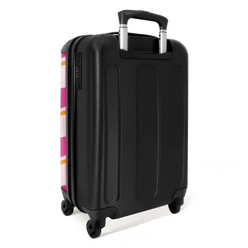 Golvende strepen in roze en oranje NBS - Handbagage koffer - Kinderen Unisex middel -achterkant