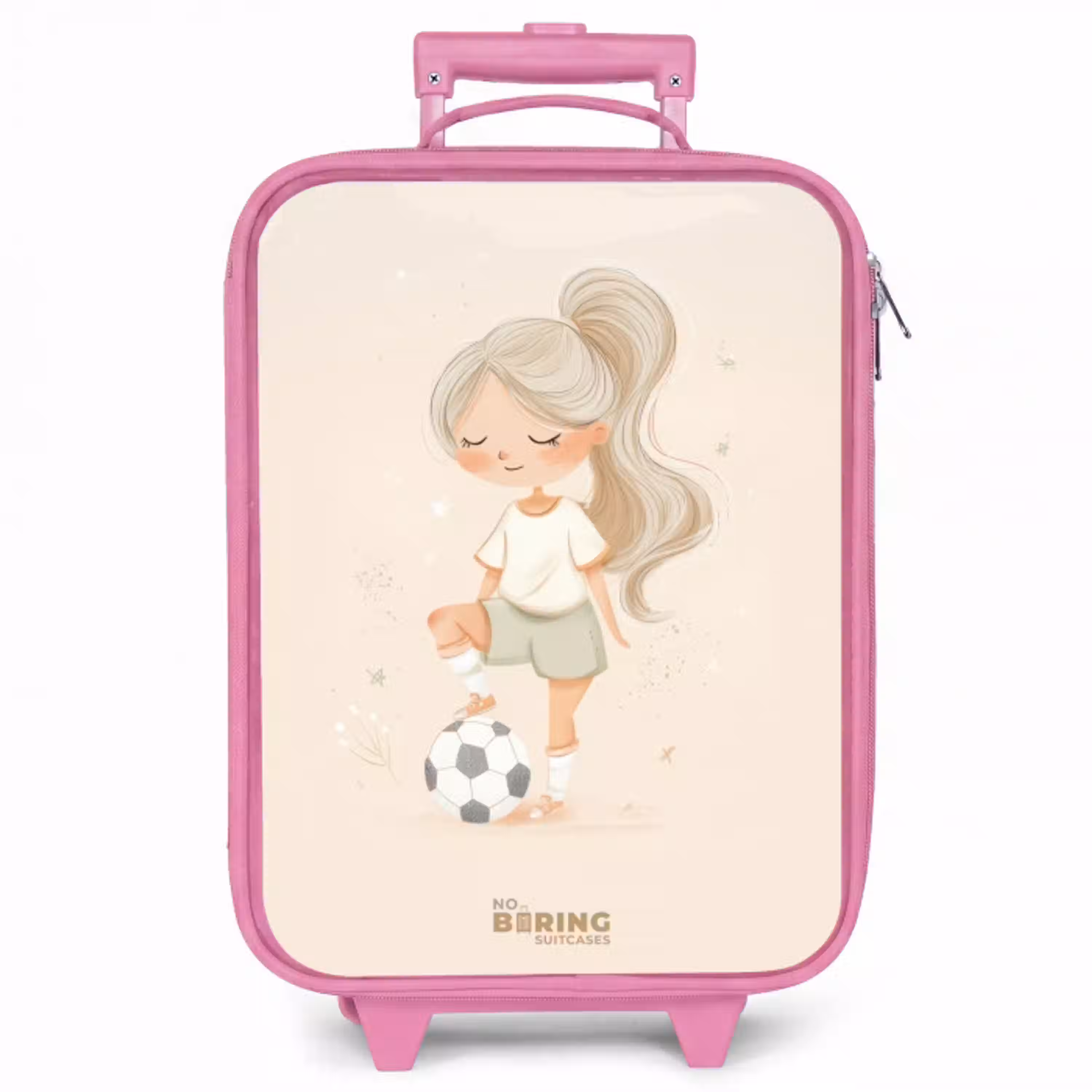 Meisje met een voetbal in beige kleuren Kinderkoffer - Roze klein -zzz_website3d