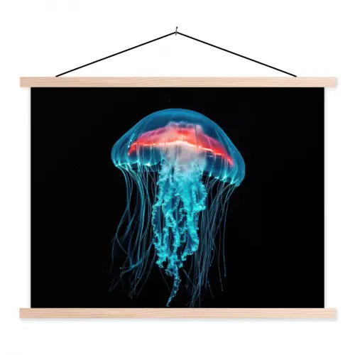 Kwal - Tentakels - Blauw - Licht textielposter latten blank klein -3d