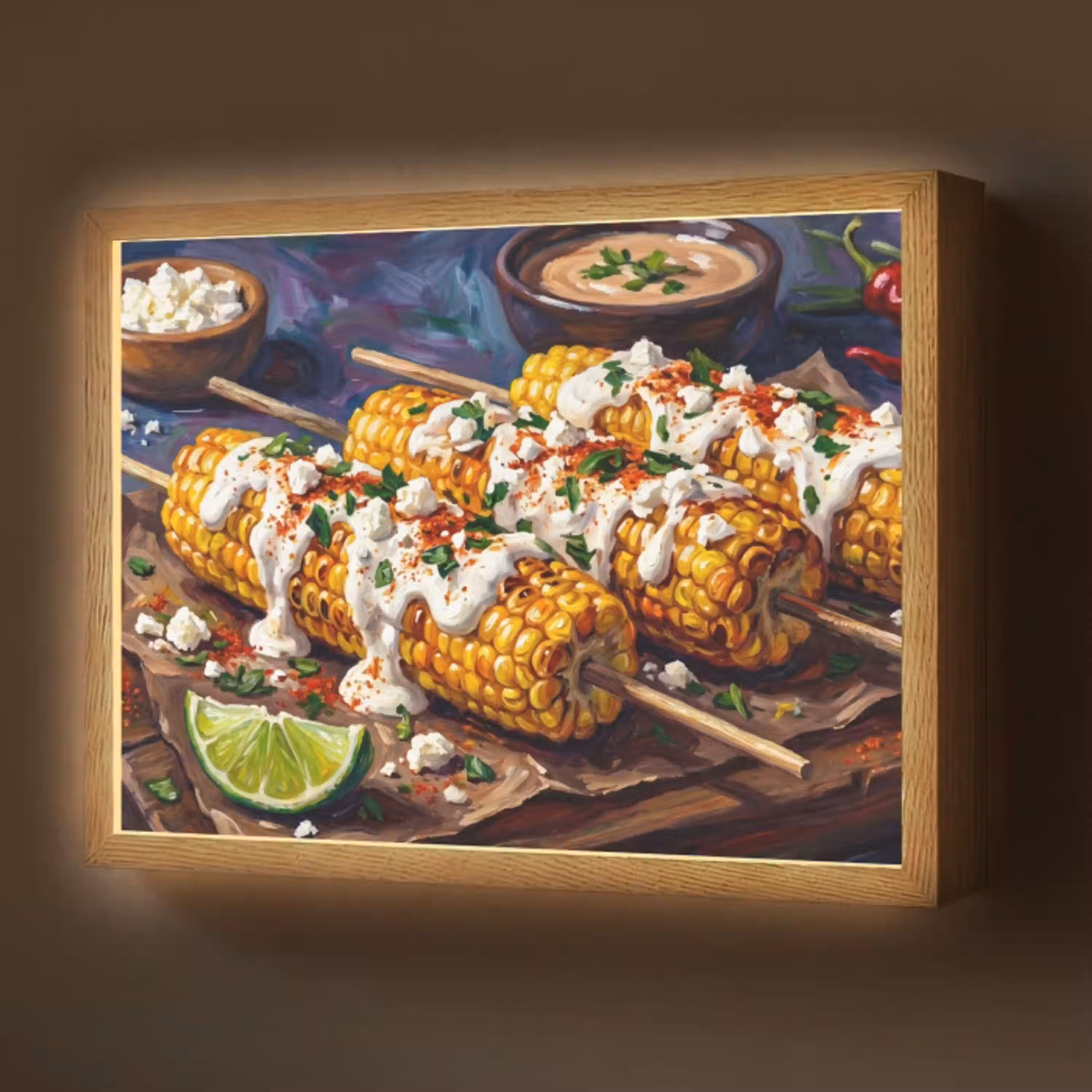 Eten - Maïs - Saus - Geschilderd - Geel Light Box met batterij (Wandlamp) middel -z3d_website