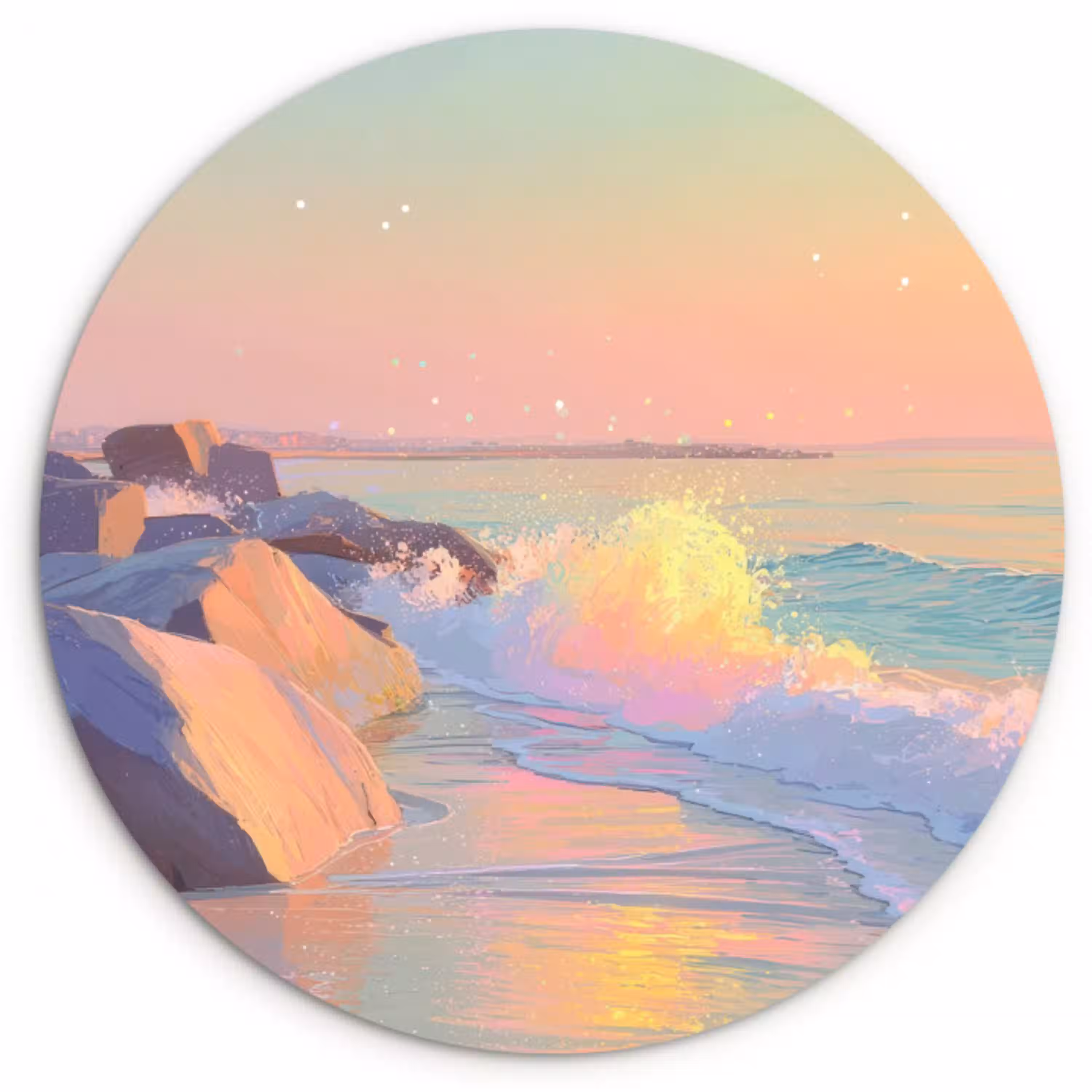 Zomerlicht - Strand - Fonkelende accenten Wandcirkel plexiglas klein -3d