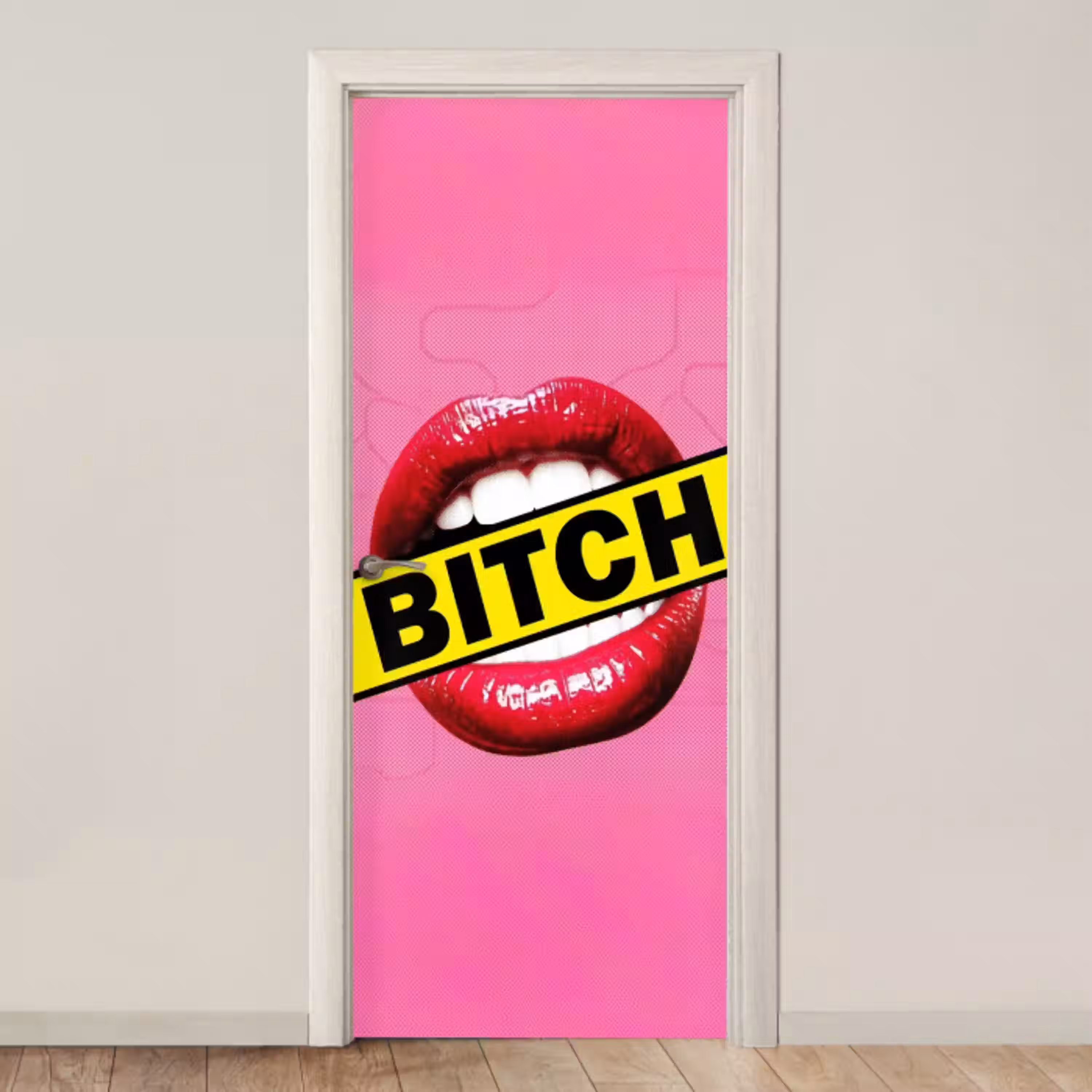 Lippen - Tekst - Kleurrijk deurposter klein -3d_beige