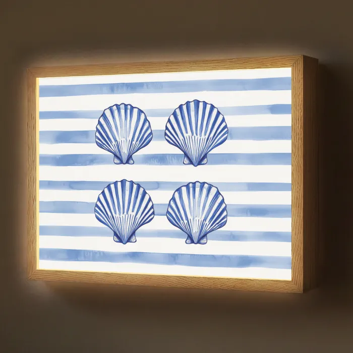 Vier schelpen - Blauw - Wit - Strepen Light Box met batterij (Wandlamp) middel -z3d_website