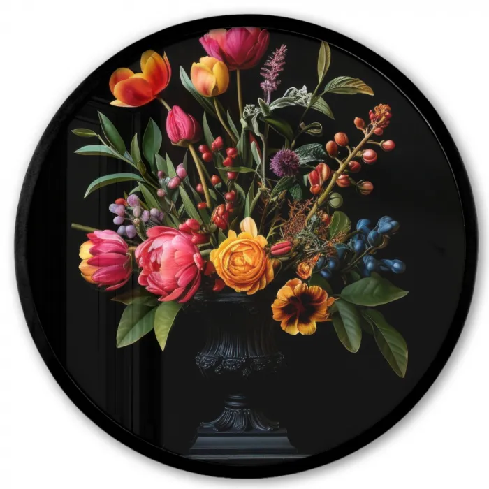 Tulpen - Bessen - Boeket - Vaas Fotolijst rond zonder passe partout klein -3d