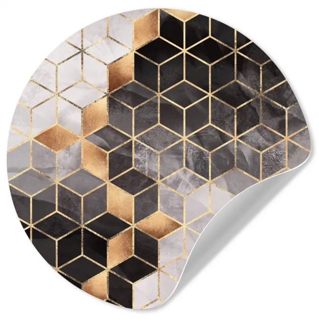 Abstract - Kubus - Goud - Patronen - Zwart - Wit Wandcirkel behangsticker klein -3d