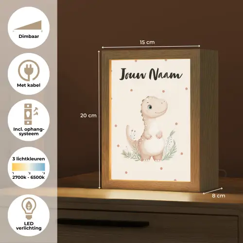 Dinosaurus - Bladeren - Pastel - Stippen Light Box met kabel (Kinderlampje) klein -USP_NL
