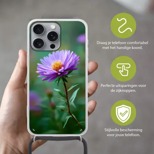 Aster - Paars - Bloem - Blaadjes Hoesje iPhone 16 Pro Max met koord klein -sfeer2_NL
