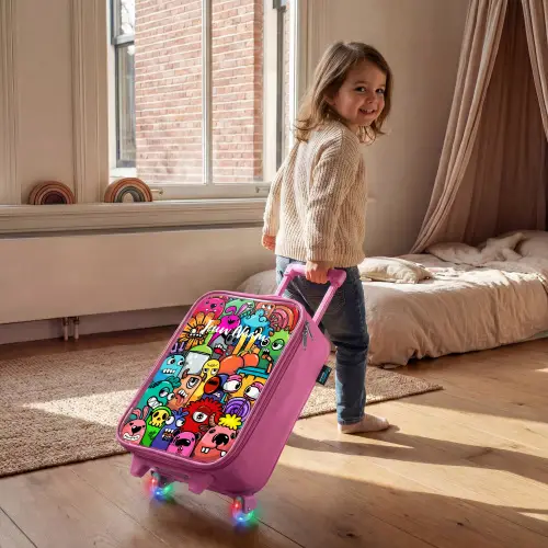 Knallende gekleurde monsters Kinderkoffer - Roze klein -sfeer1