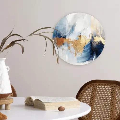 Goud - Blauw - Watercolor - Kunst - Modern Wandcirkel kunststof plaat 5mm dik klein -sfeer4