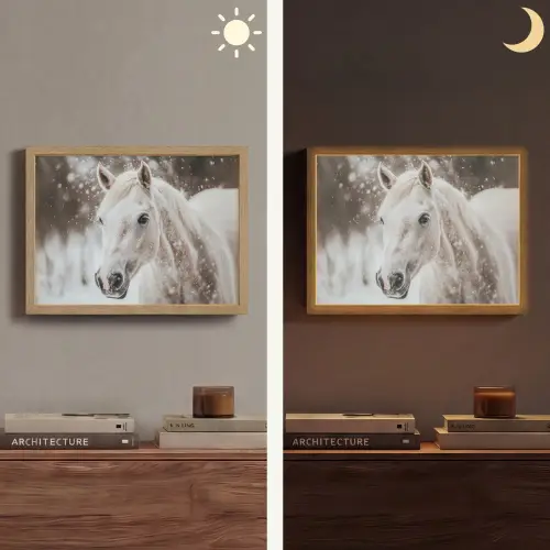 Paard - Wit - Winter - Natuur - Sneeuw - Dieren Light Box met batterij (Wandlamp) middel -sfeer3