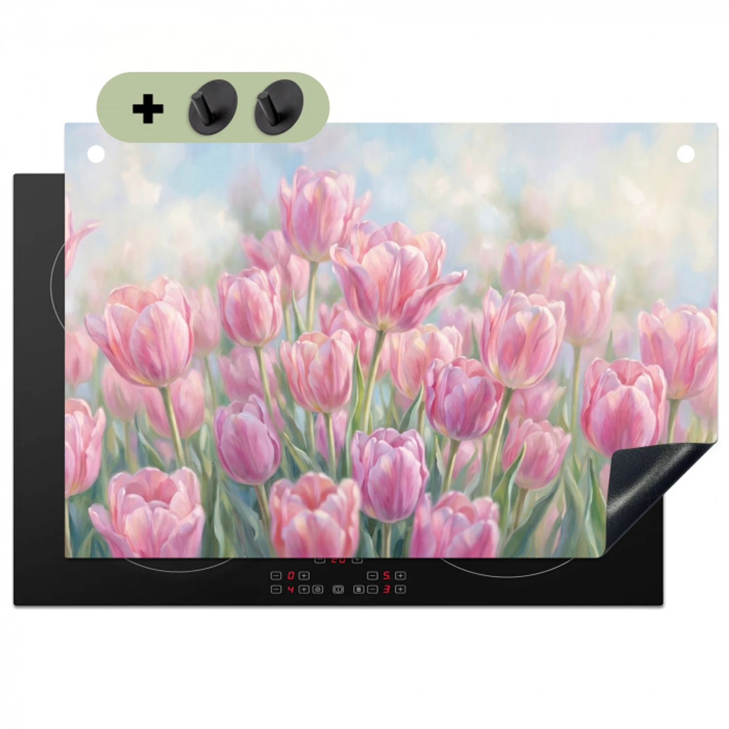 Tulpen - Veld - Lente - Roze Inductie beschemer met haakjes klein -3d