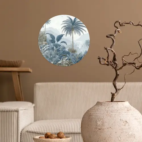 Jungle - Modern - Blauw - Groen Wandcirkel behangsticker klein -sfeer1