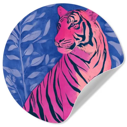 Tijger - Roze - Bladeren - Jungle Wandcirkel behangsticker klein -3d