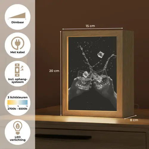 Whiskyglazen - Ijs - Spetters - Zwart Light Box met kabel (Tafellamp) klein -USP_NL