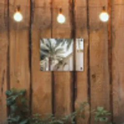 Gebouw - Palmbomen - Beige - Zon tuinposter los doek klein -sfeer1