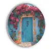 Deur - Hout - Bloemen - Blauw Akoestische PET Vilt - Rond klein -3d