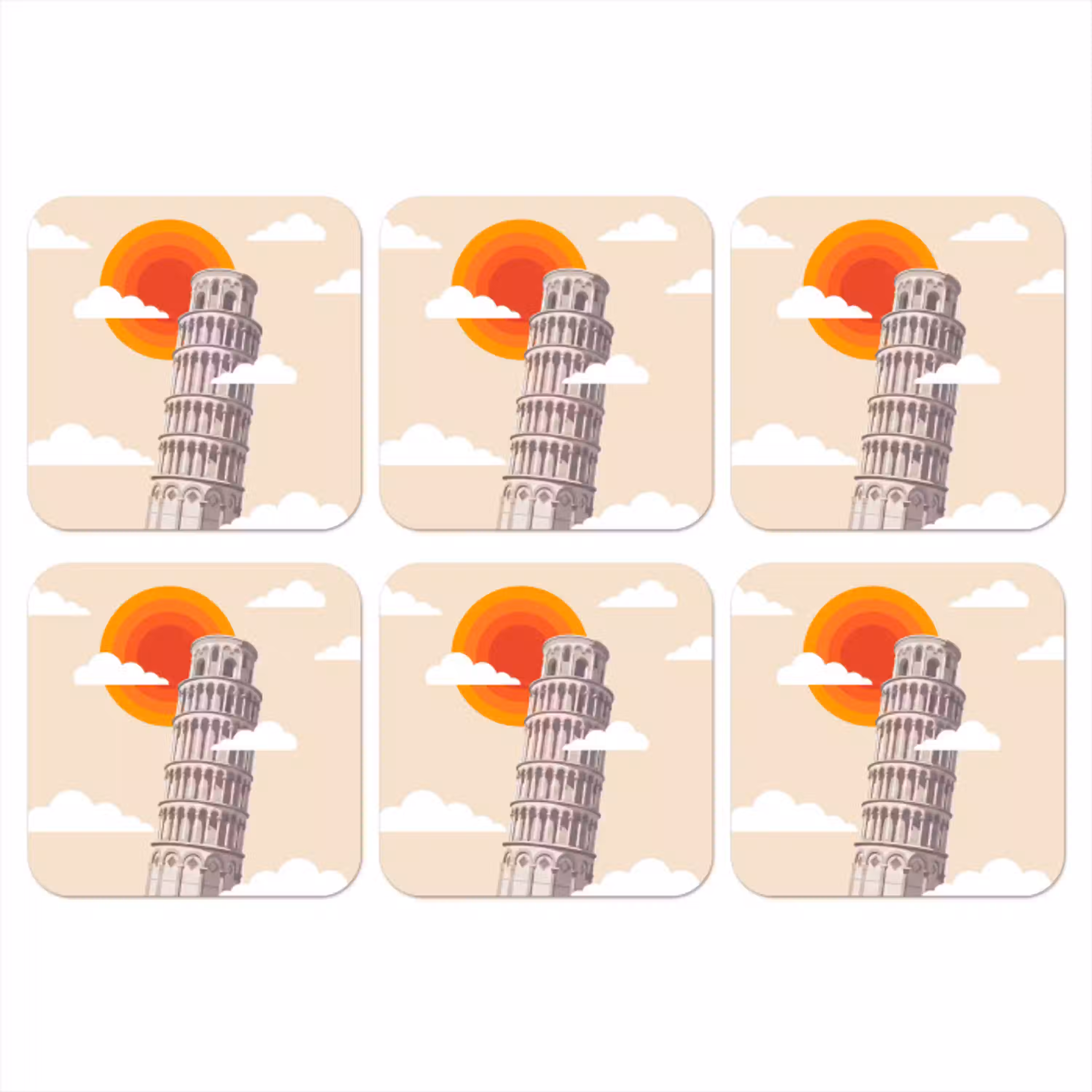 Toren - Pisa - Architectuur - Minimalistisch - Beige onderzetter kurk middel -3d