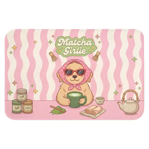Matcha - Hond - Roze - Groen Badmat klein -3d