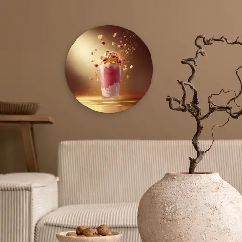 Framboos - Smoothie - Drinken - Roze Wandcirkel kunststof plaat 5mm dik klein -sfeer1