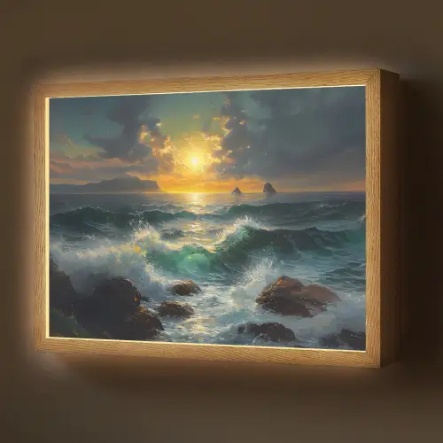 Zee - Zon - Golven - Rotsen Light Box met batterij (Wandlamp) middel -z3d_website