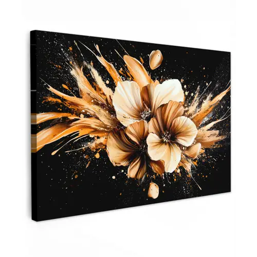 Bloemen - Goud - Graffiti - Zwart - Abstract Tuinposter op houten frame 2 cm dik klein -3d