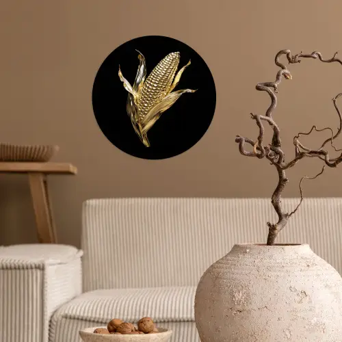 Mais - Eten - Goud - Zwart Wandcirkel behangsticker klein -sfeer1