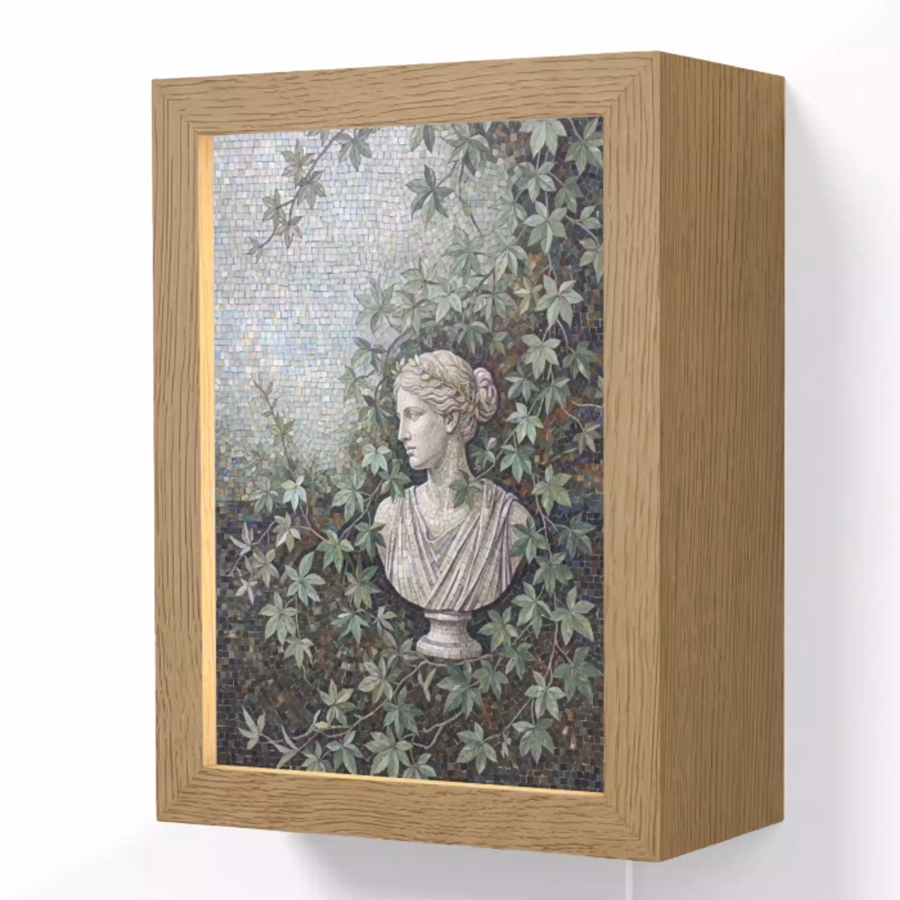 Vrouw - Klassiek - Mozaiëk - Natuur - Groen Light Box met kabel (Wandlamp) klein -3d