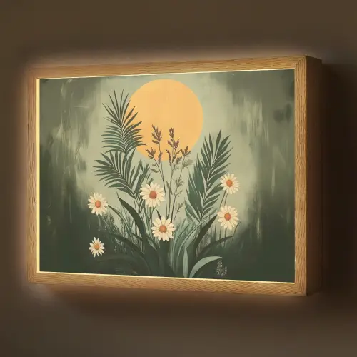 Bloemen - Bladeren - Zon - Groen Light Box met batterij (Wandlamp) middel -z3d_website