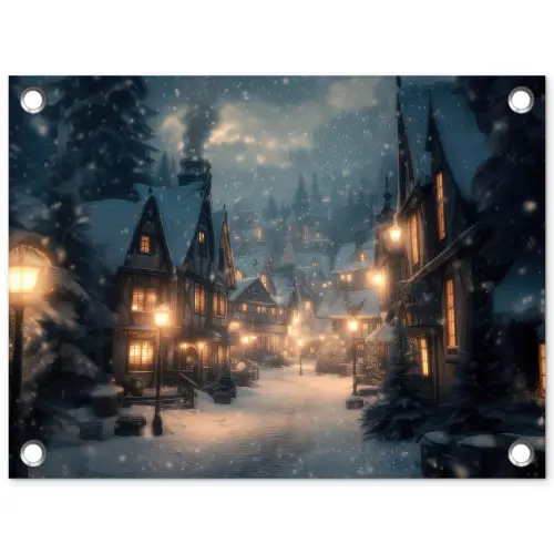 Winterdorp - Sneeuw - Donker tuinposter los doek klein -3d