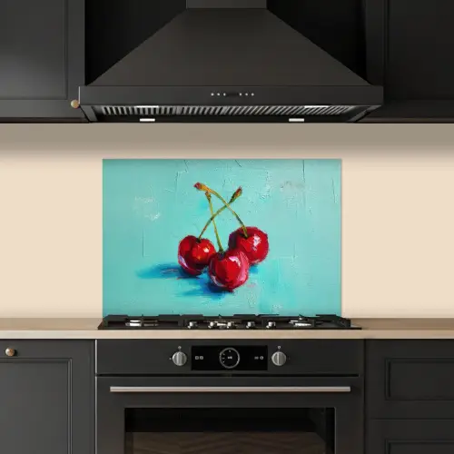 Kersen - Rood - Drie - Geverfd keuken achterwand spatscherm klein -sfeer1