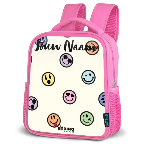 Speelse smiley-mix Kinderrugzak - Roze middel -schuin