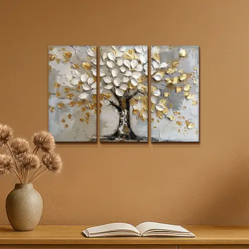 Boom - Wit - Goud - Verflook Canvas - Meerluiken 3 luik klein -sfeer5