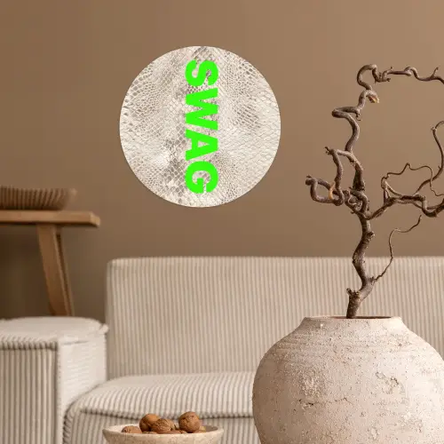 Slangenprint - SWAG - Neon - Groen Wandcirkel behangsticker klein -sfeer1