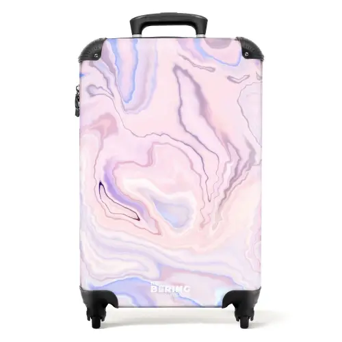 Marmer - Pastelroze en Blauwe Marmerwervelingen NBS - Handbagage koffer - Kinderen Unisex middel -productfoto_recht