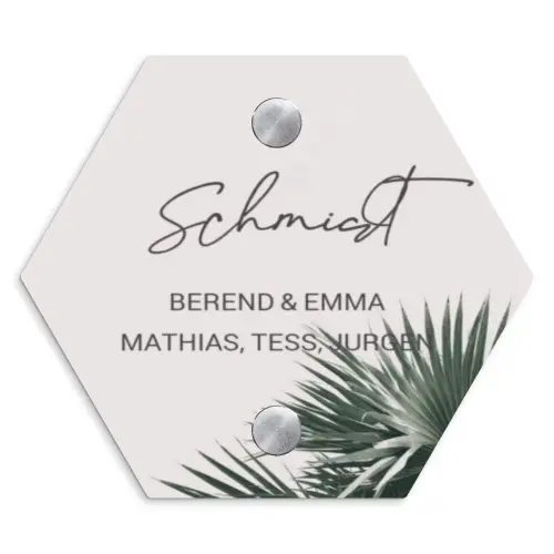 Lichtroze met palmblad - Sierlijk Naambord Hexagon klein -3d