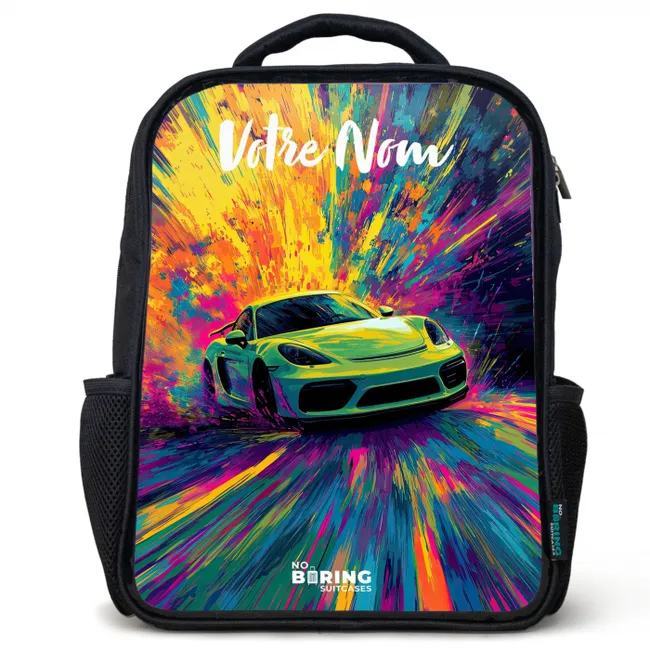 Sportauto - Groen - Verfstrepen - Kleuren Rugzak - Zwart middel -3d