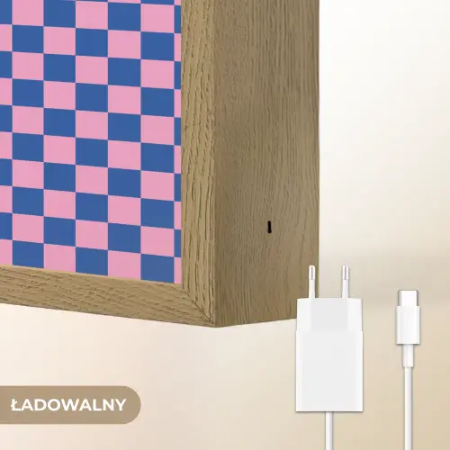 Dambord - Blauw - Patroon - Roze Light Box met batterij (Wandlamp kind) middel -USP_websiteoplaadbaarNL