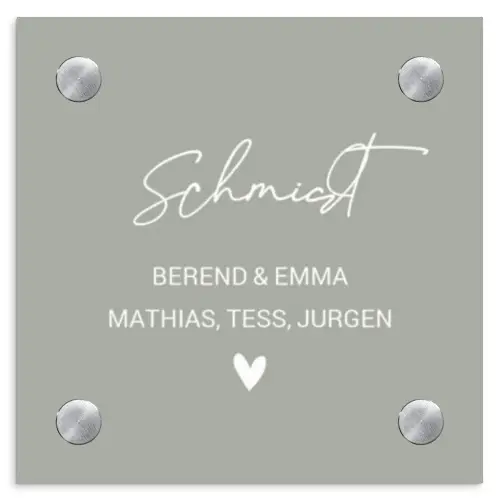 Effen lichtgrijs - Sierlijk Naambord Vierkant klein -3d