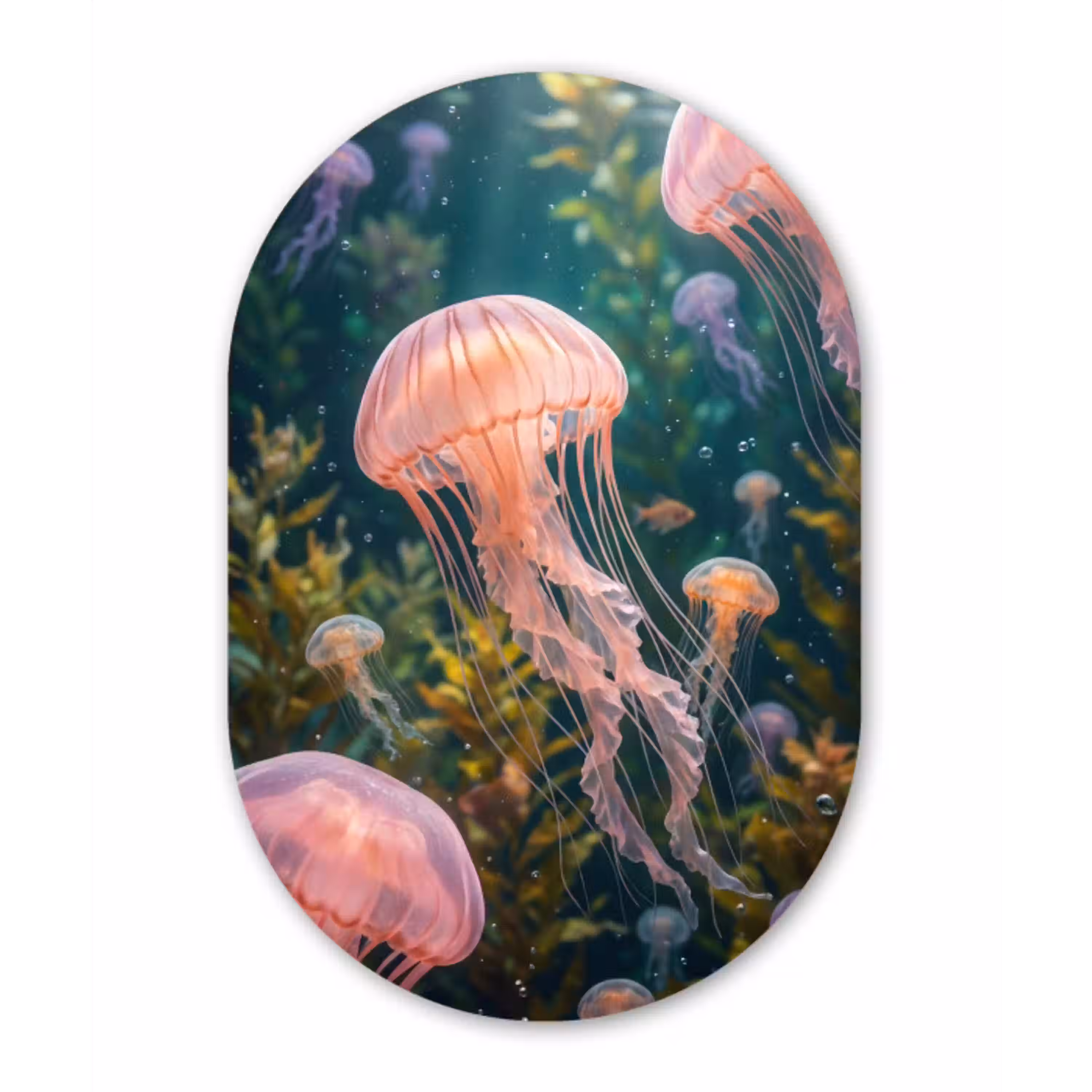 Kwal - Roze - Onderwater - Zeeleven - Dieren Wandcirkel Ovaal Aluminium middel -3d