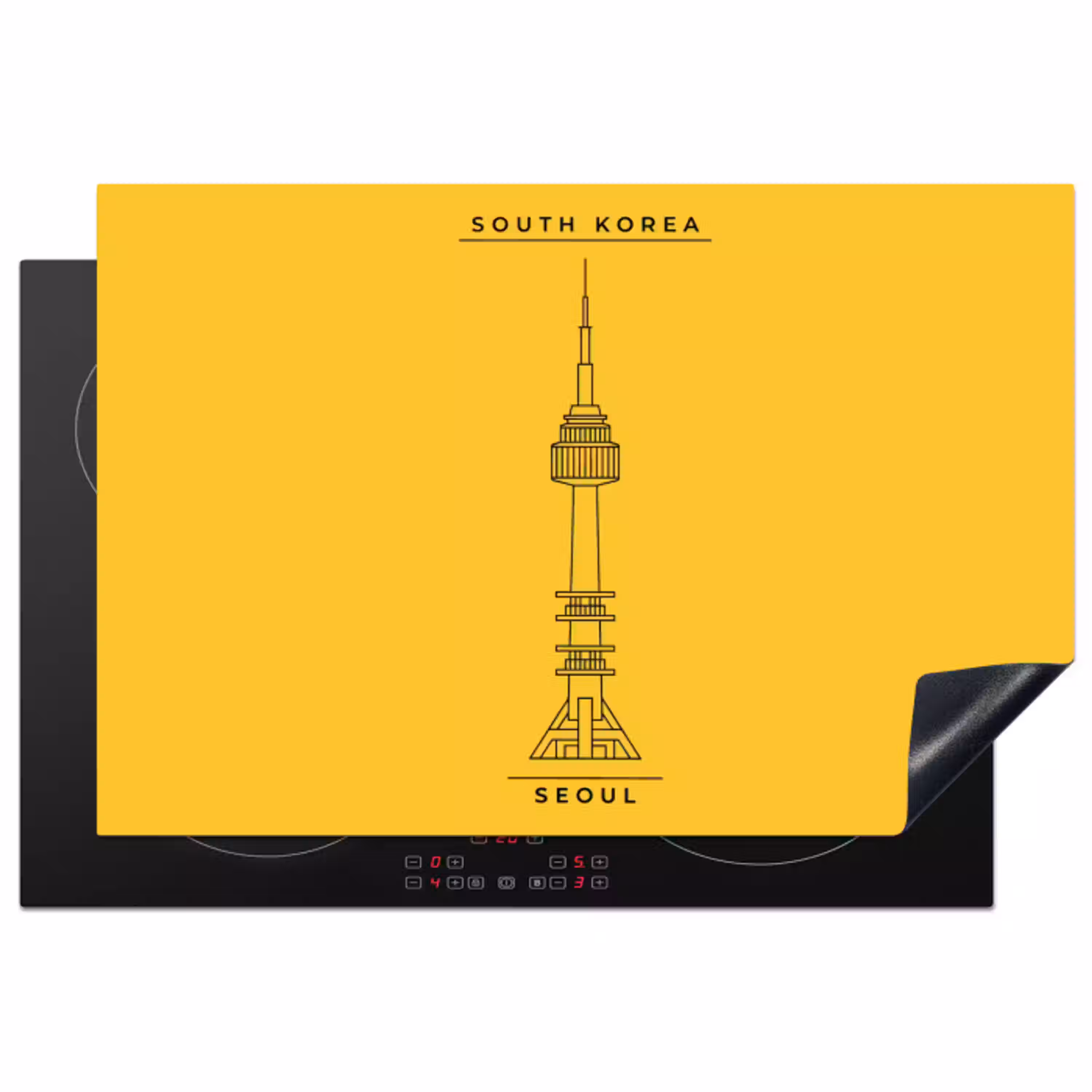Toren - Seoul - Architectuur - Minimalistisch - Geel Inductie beschermer vinyl 3mm klein -3d