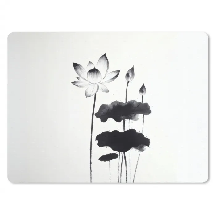 Bladeren - Zwart - Lotusbloem - Minimalitisch muismat rubber klein -3d