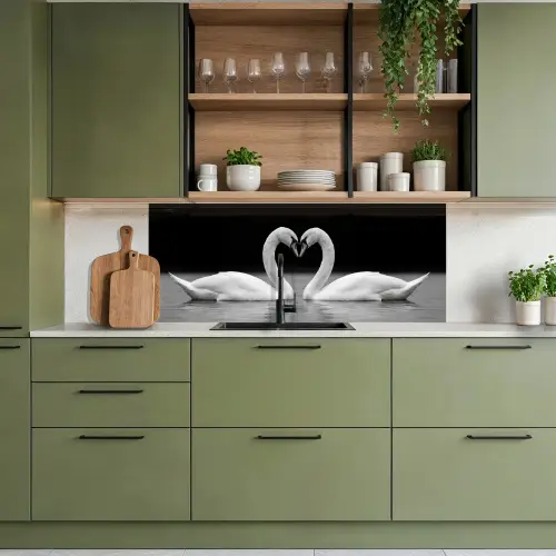 Zwanen - Hart - Zwart - Wit keuken achterwand 2 middel -sfeer3