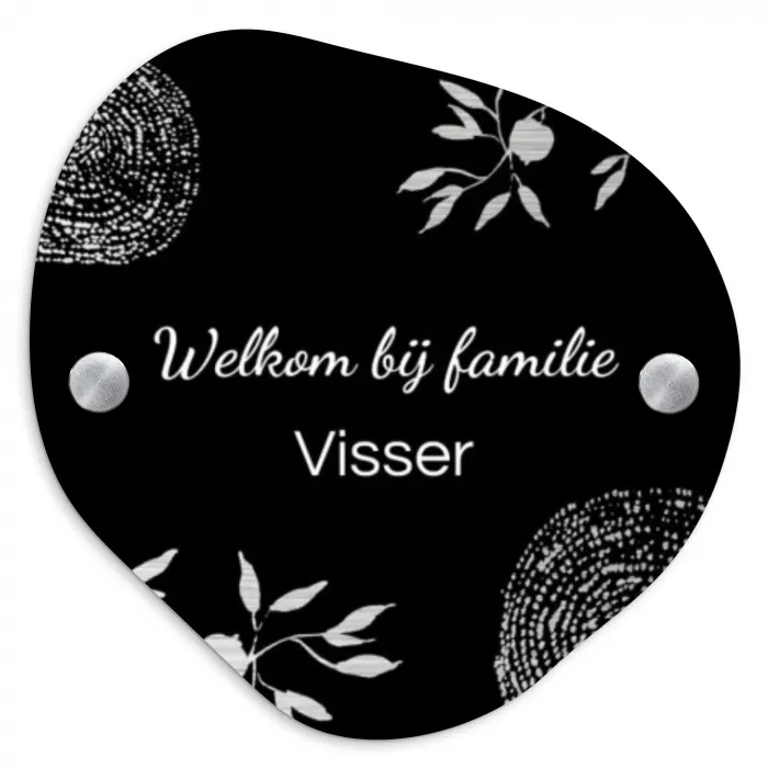 RVS - Illustraties - Zwart - Sierlijk Naambord geborsteld aluminium Organisch middel -3d